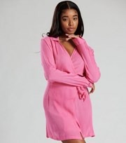South Beach Pale Pink Crinkle Wrap Shirt Dress